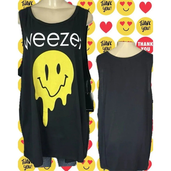 Weezer Torrid + 4 Black Melting Smiley Face Band Graphic Crew Neckline Tank Top - Picture 1 of 6